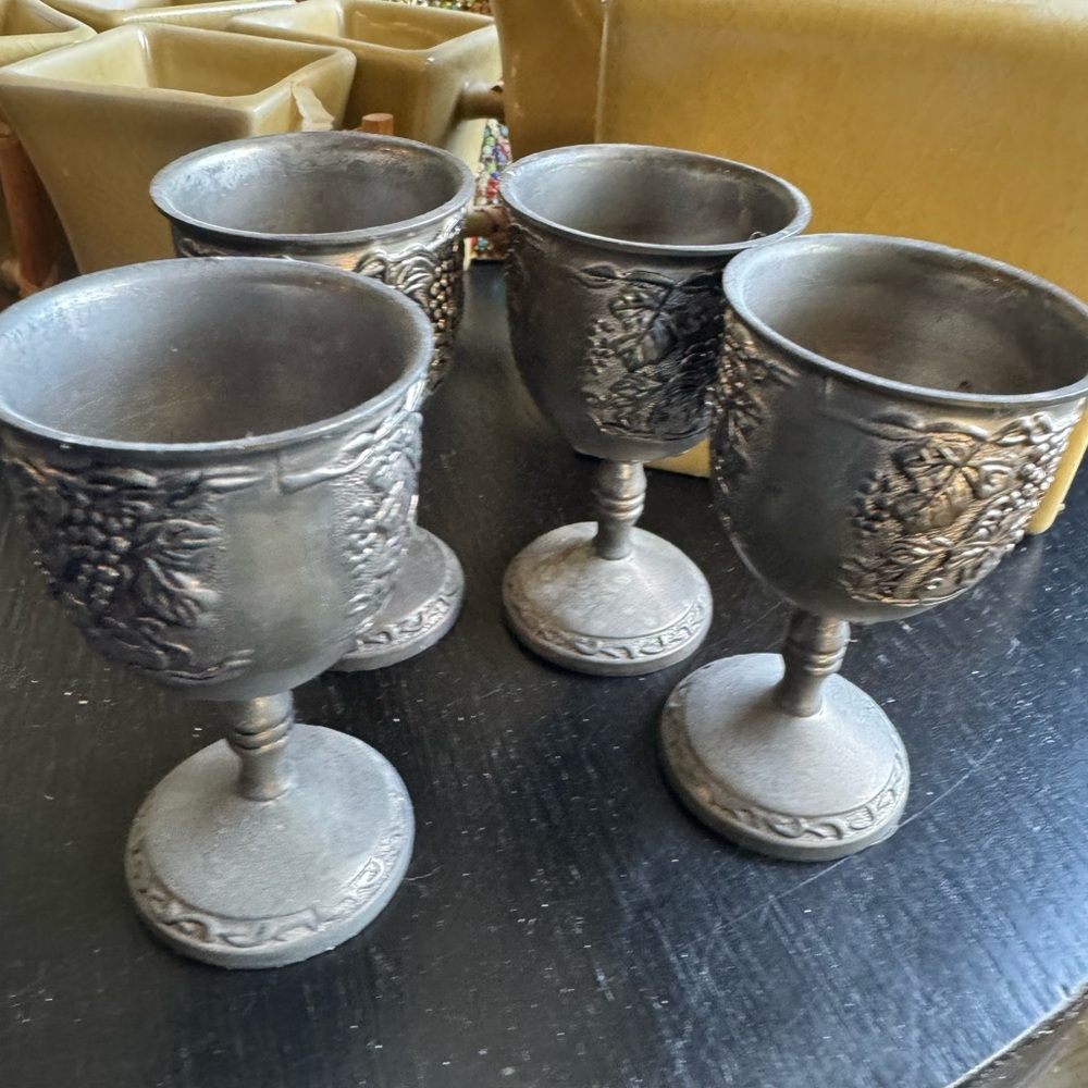 Set of Four Ornate Silver Goblets